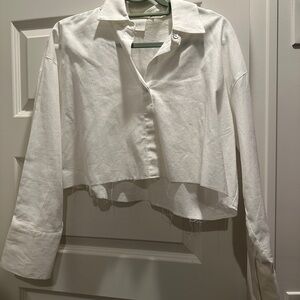 White Cropped Button-Up Shirt